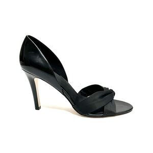 Vintage 1990s deadstock black vegan patent leather d'Orsay stiletto heels